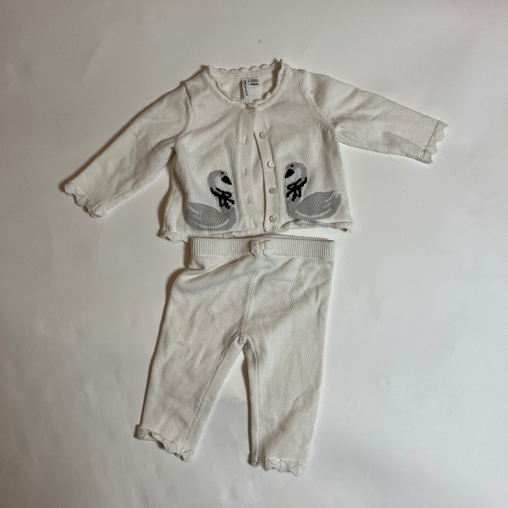 Janie and Jack 6-12M White Swan Outfit